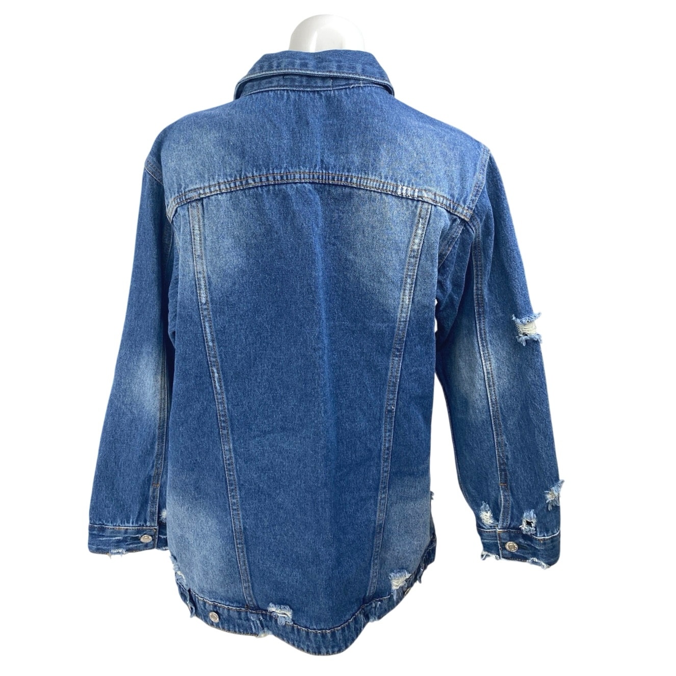 The Iconic Women's Blue Long Sleeve Button Down Distressed Denim Jeans Jacket M — image 2 of 6